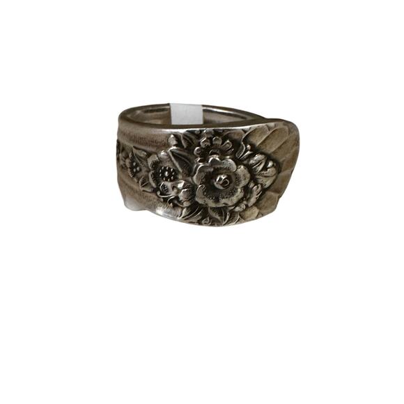 Floral Size 9 Sterling Silver Plated Spoon Ring - Picture 1 of 5